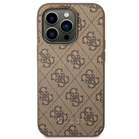 Оригинальный чехол Guess 4G Metal Gold Logo для iPhone 14 Pro Max - Brown