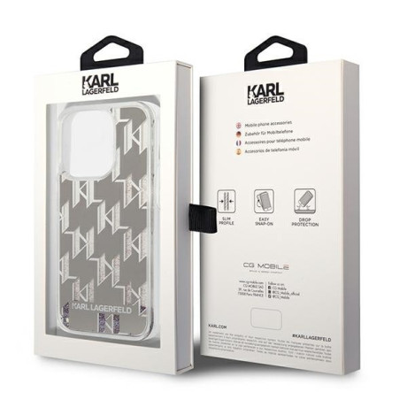 Оригінальний чохол Karl Lagerfeld Liquid Glitter Monogram для iPhone 14 Pro Max - silver