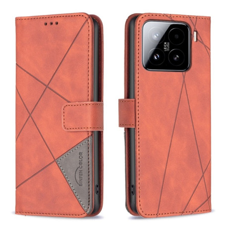Чехол-книжка Rhombus Texture для Xiaomi 15 Pro - коричневый