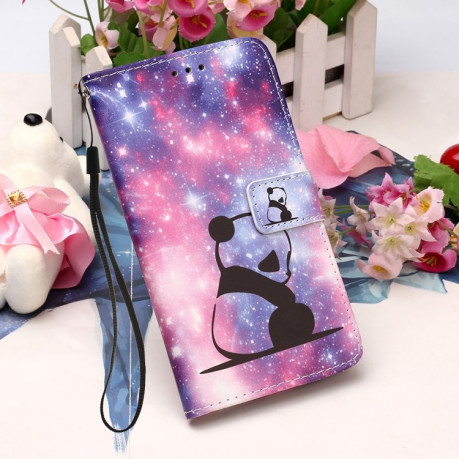 Чехол-книжка Colored Drawing Pattern для Samsung Galaxy S22 5G - Baby Panda
