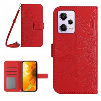 Чехол-книжка Skin Feel с рисунком подсолнуха на Xiaomi Redmi Note 12 Pro 5G/Poco X5 Pro - красный