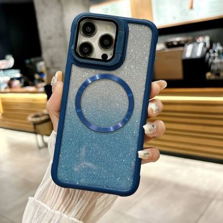 Чохол протиударний CD-grain Gradient Glitter Magsafe Acrylic Hybrid TPU для iPhone 16 Pro - синій