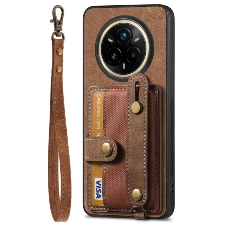Протиударний чохол Retro Cross Wristband Wallet Leather для Realme 14 Pro+ - коричневий