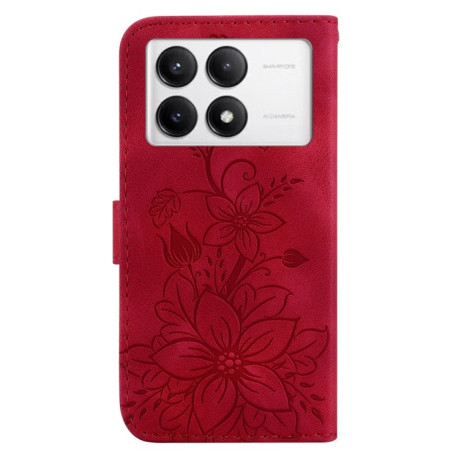 Чехол-книжка Lily Embossed Leather для Xiaomi Poco F6 Pro - красный