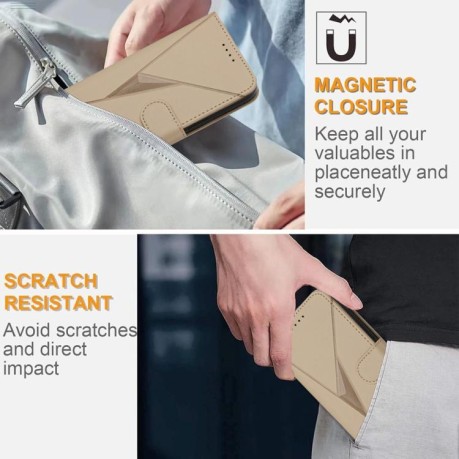 Чохол-книжка Triangle Pattern Buckle Clasp Leather на Xiaomi Redmi Note 14 Pro 4G - золотий