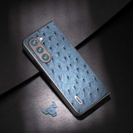 Противоударный кожаный чехол ABEEL Genuine Leather Ostrich Texture для Samsung Galaxy Fold 5 - синий