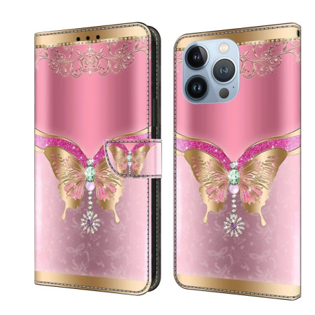 Чохол-книжка Crystal 3D Shockproof Protective Leather для iPhone 15 Pro Max - Pink Bottom Butterfly