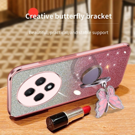 Противоударный чехол Plated Gradient Glitter Butterfly Holder для OPPO Reno12 F/12FS- розовый