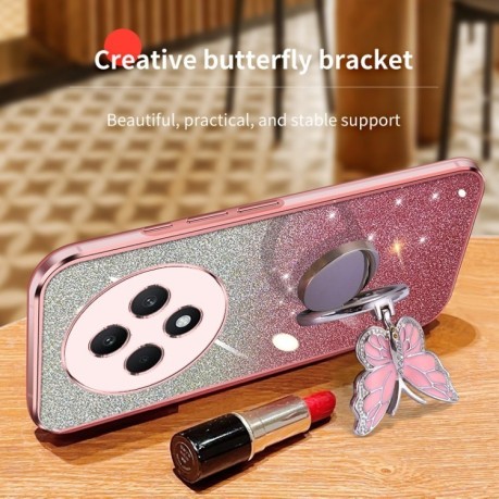 Противоударный чехол Plated Gradient Glitter Butterfly Holder для OPPO Reno12 F/12FS- голубой