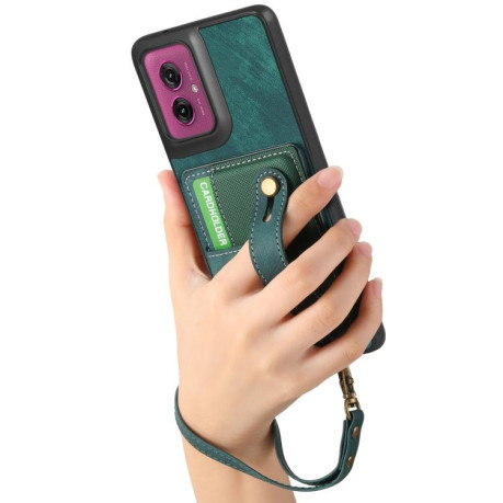 Протиударний чохол Retro Cross Wristband Wallet Leather для Motorola Moto G55 - зелений