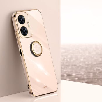 Чохол XINLI Straight Edge з тримачем-підставкою на Realme C55 - рожевий