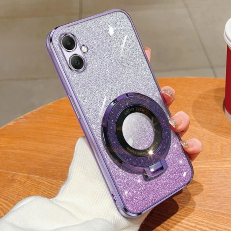 Противоударный чехол Plated Gradient Glitter Round Holder для Samsung Galaxy A06 4G - фиолетовый