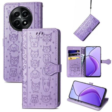 Чехол-книжка Cat and Dog для Realme 12 - фиолетовый
