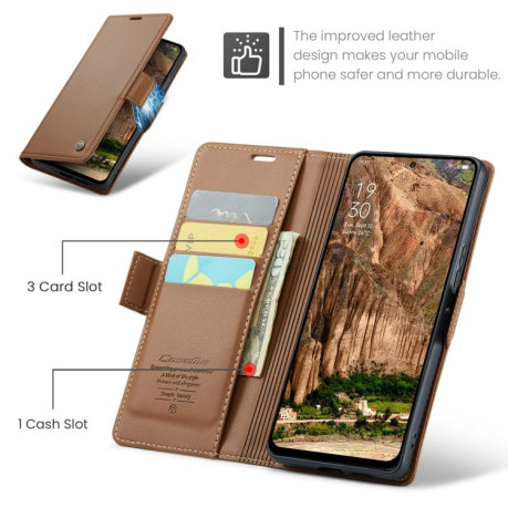 Чехол-книжка CaseMe 023 Butterfly Buckle Litchi Texture RFID Anti-theft Leather для OPPO Reno13 - коричневый