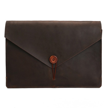 Универсальная сумка-конверт из натуральной кожи на молнии EsCase Classical series для ноутбуков 15.4 дюйма и менее - черный