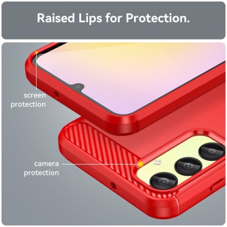 Противоударный чехол Brushed Texture Carbon Fiber на Samsung Galaxy A25 5G - красный
