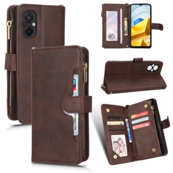 Чехол-книжка Litchi Texture Zipper для Xiaomi Poco M5 - коричневый