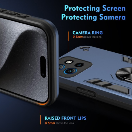 Ударозахисний чохол Shockproof Metal Ring Holder для Motorola Edge 50 Neo - синій