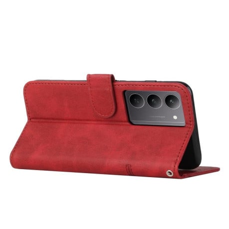 Чехол-книжка со строчкой и фактурой Calf на Realme C75 / V60 Pro - красный