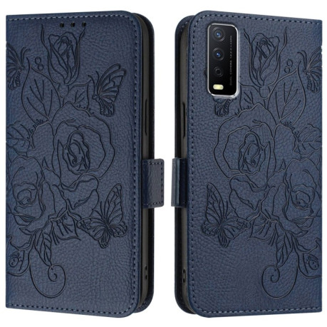 Чехол-книжка Embossed Rose RFID Anti-theft Leather для Vivo Y20 / Y20i / Y20s / Y11s / Y12s - синий