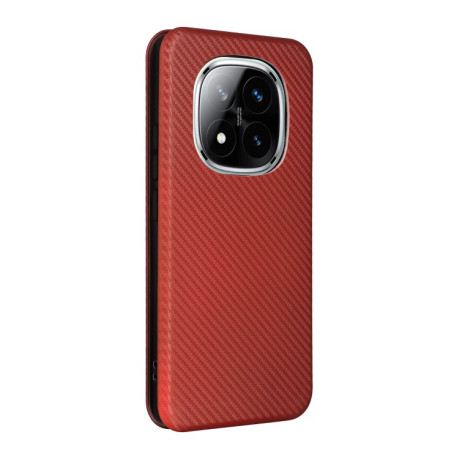 Чехол-книжка Carbon Fiber Texture на Xiaomi Redmi Note 14 Pro 4G Global - коричневый