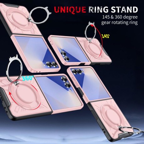 Ударозахисний чохол Transparent MagSafe Magnetic Rotating Ring Holder для Samsung Galaxy Flip 7 5G - рожевий