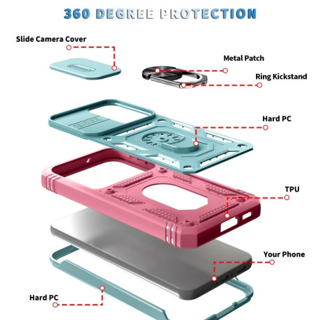 Противоударный чехол Sliding Camera Cover для Samsung Galaxy S23+ 5G - зелено-розовый