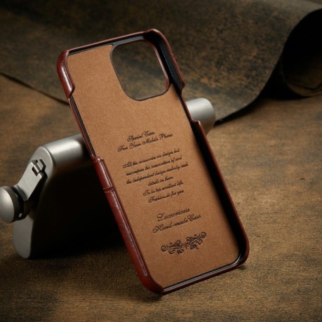 Кожаный чехол Fierre Shann Retro Oil Wax на iPhone 12/12 Pro - коричневый