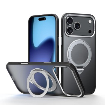 Матовий магнітний чохол Sulada з поворотним тримачем 360° на iPhone 18 Pro Max — чорний