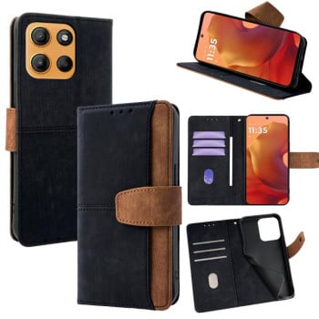 Чохол-книжка Color Stitching Skin Feel із захистом від сканування RFID та магнітним хлястиком на Motorola Moto G15 / G15 Power - чорний