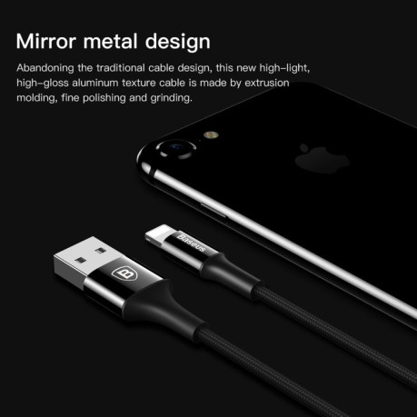 Нервний Кабель Зарядка Baseus Aluminium Alloy зі світловим індикатором 1m 2A 8 Pin to USB Black для iPhone/iPad
