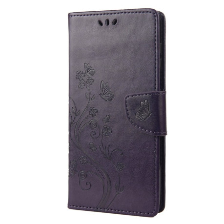 Чехол-книжка Butterfly Flower Pattern для Samsung Galaxy M53 5G - фиолетовый