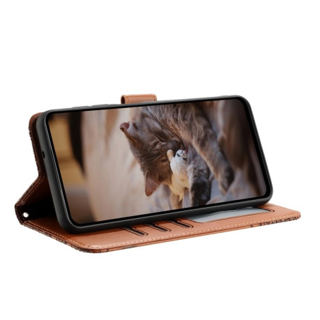 Чехол-книжка Cat Embossing Pattern на iPhone 16e - коричневый