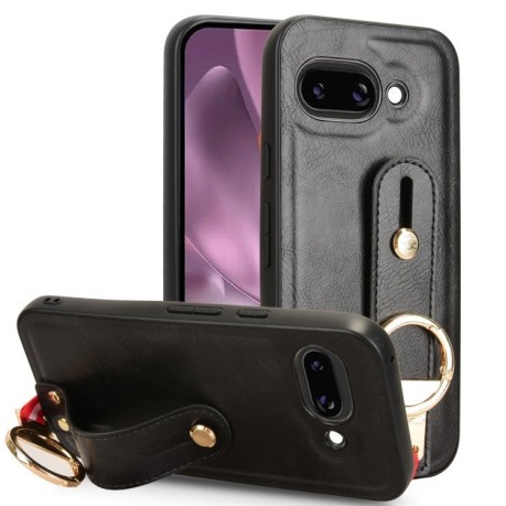 Противоударный чехол Wristband Leather Back для Google Pixel 9a - черный