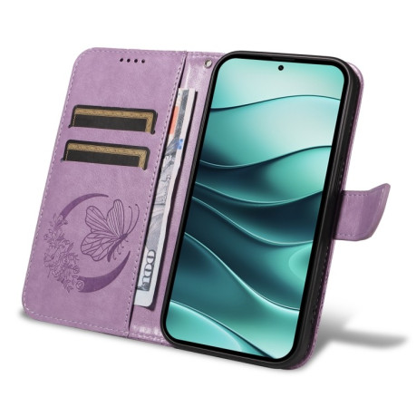 Чохол-книжка Swallowtail Butterfly Embossed Leather для Xiaomi Redmi Note 14 5G/Poco M7 Pro 5G - фіолетовий