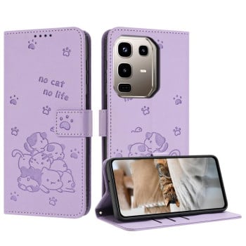 Чохол-книжка Embossed Kitten Phone Leather для Infinix Note 50 4G / 50 Pro 4G - фіолетовий