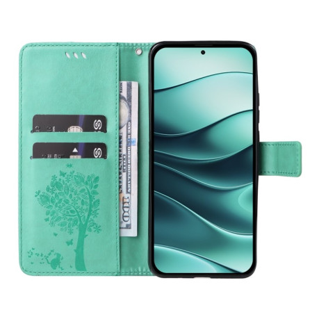 Чехол-книжка Happy Cat Pattern для Xiaomi Redmi Note 14 5G/Poco M7 Pro 5G - зеленый