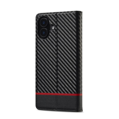 Чехол-книжка LCIMEEKE Carbon Fiber для iPhone 16 - Black