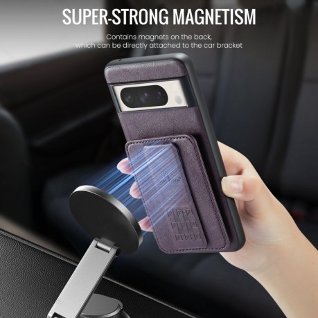 Чехол Fierre Shann Oil Wax Cow Leather Card Holder на Google Pixel 8a - фиолетовый