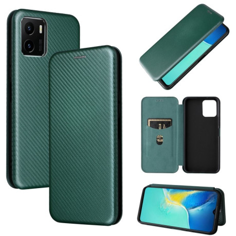 Чехол-книжка Carbon Fiber Texture на Vivo Y15s/Y15a - зеленый