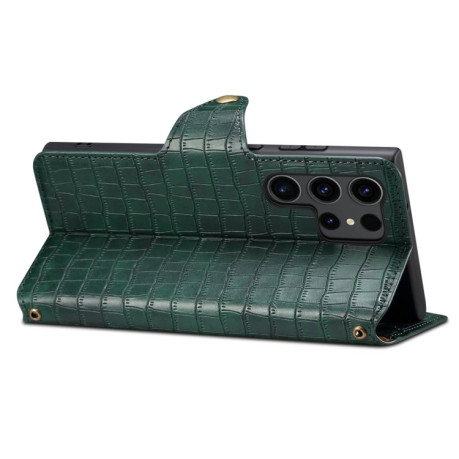 Чохол Denior Crocodile Texture Oil Edge Leather на Samsung Galaxy S24 Ultra 5G - зелений