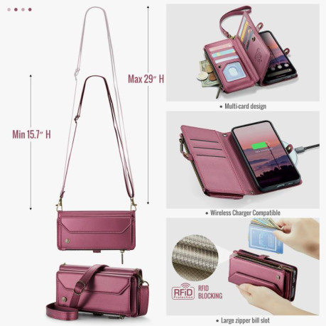 Чехол-книжка CaseMe C36 Card Slots Zipper Wallet RFID Anti-theft Leather для Google Pixel 9a - винно-красный