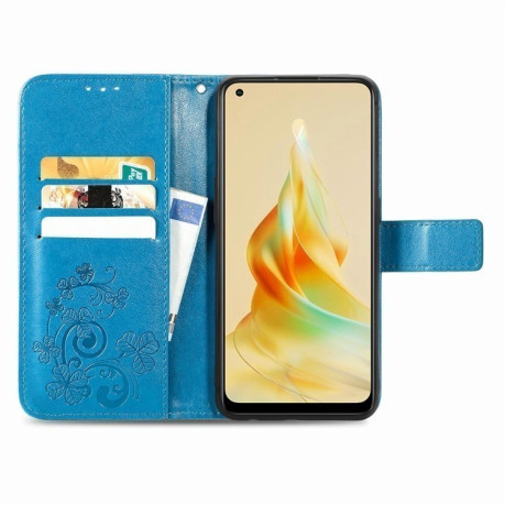 Чехол Four-leaf Clasp Embossed Buckle на OPPO Reno8 T 4G - синий