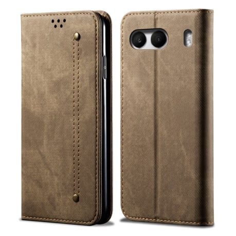 Чехол-книжка с джинсовой тканью casual на OnePlus Nord 4 - хаки