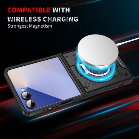 Ударозахисний чохол Transparent MagSafe Magnetic Rotating Ring Holder Samsung Galaxy Flip 7 5G - чорнний