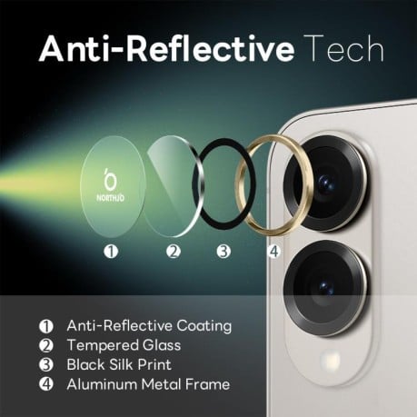 Защитное стекло на камеру NORTHJO Camera Lens Protector CD Metal Ring на Samsung Galaxy S25 Edge 5G - золотое