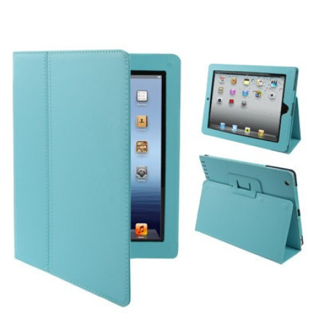 Кожаный Чехол  Litchi Texture Sleep / Wake-up  голубой для iPad 4/ 3/ 2
