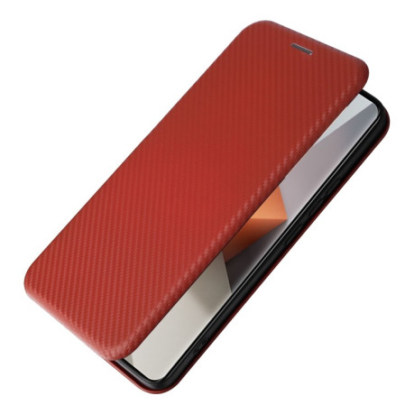 Чехол-книжка Carbon Fiber Texture на For Xiaomi Redmi Note 13 Pro+ - коричневый