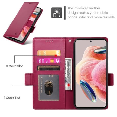 Чехол-книжка Side Buckle Magnetic Frosted Leather на Xiaomi Redmi 15 5G / 4G EU 171mm - винно-красный