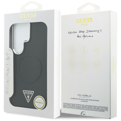 Оригинальный чехол Guess Embossed Ring Triangle Logo с MagSafe для Samsung Galaxy S26 Ultra — чёрный